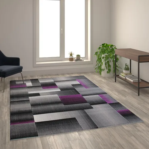 Miniatura 16 de Flash Furniture Elio Collection - Alfombra de área con patrón de bloques de color, alfombra de olefina azul de pelo alto, alfombra de área de 2 x 3