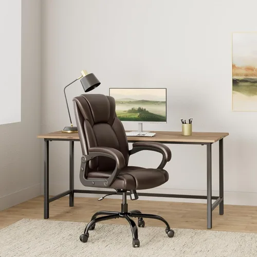 Miniatura 2 de OUTFINE Silla de oficina ejecutiva, silla de escritorio para computadora con cojín de resorte de cuero resistente a la hidrólisis de 5 años, soporte
