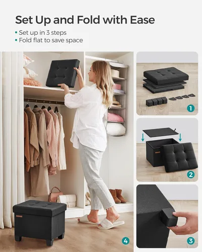 Miniatura 6 de SONGMICS Otomana de almacenamiento, reposapiés otomano pequeño con patas, taburete de pie de 12.6 x 15.8 x 13.2 pulgadas, carga de hasta 660 libras