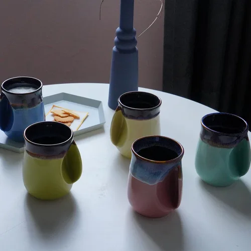 Miniatura 6 de Selamica - Taza de porcelana de 18 onzas con calentador de manos para diestros, taza de café, taza de té para familiares y pareja - Azul