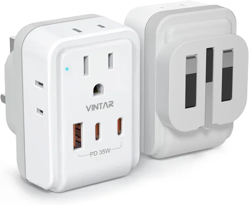 Miniatura 16 de VINTAR - Paquete de 1 adaptador de enchufe de viaje europeo, enchufe de alimentación internacional plegable con 2 salidas de CA, 3 puertos USB