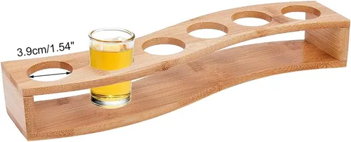 Miniatura 11 de NBEADS Soporte para 13 bandejas de vidrio de chupito, estante de madera de bambú, organizador de copas de vino de cerveza, base gruesa, servidor