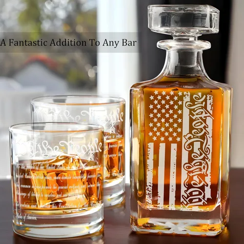 Miniatura 7 de Set de decantador de whisky para hombres, juego de decantador We The People con vasos, decantador grabado con bandera americana para regalos