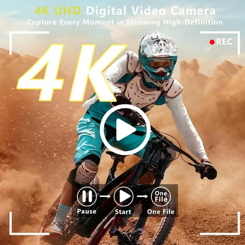 Miniatura 2 de Cámara digital 4K para fotografía con tarjeta de 64 GB, cámara de enfoque automático de 64 MP para YouTube, pantalla abatible de 180° de 2.88 Negro