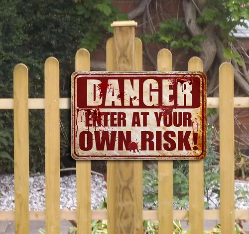 Miniatura 7 de Decoración de Halloween para exteriores, letrero de metal aterrador para Halloween, letreros de terror sangriento para fiesta, con texto en inglés