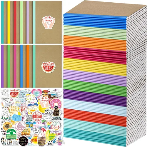 Miniatura 8 de Cuadernos de composición para la escuela, paquete de 36 diarios con 36 calcomanías motivacionales, 60 páginas con rayas universitarias