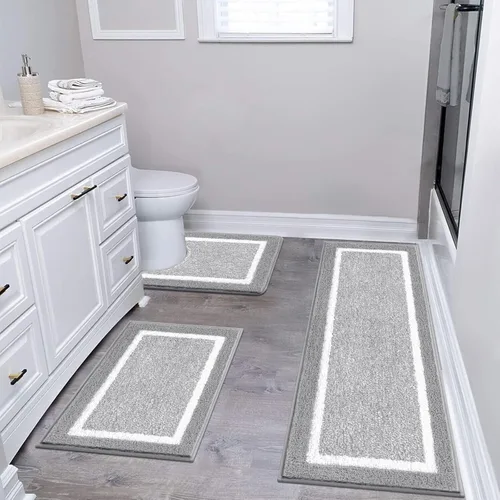 Miniatura 23 de Pauwer Juego de baño, alfombras de baño antideslizantes, alfombras de ducha absorbentes para suelo de baño, bañera y ducha, color azul aguamarina