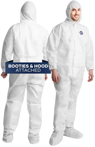 Miniatura 2 de Medical Nation Trajes Hazmat Desechables Paquete de 25, 2X-Large Monos Protectores con Capucha y Botas Incorporadas Traje de Pintor de Cuerpo