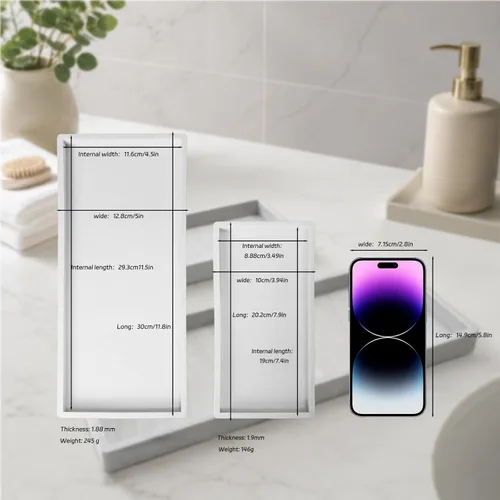 Miniatura 4 de BBK Bandeja de Tocador de Baño - Paquete de 2 (7.8" y 11.8") Bandejas de Silicona para Baño para Encimera, Bandeja para Perfume Llaves Baratijas