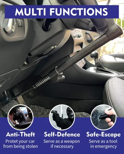Miniatura 3 de Dispositivo antirrobo para volante de automóvil, bloqueo de freno de pedal de volante, doble gancho retráctil, productos de seguridad
