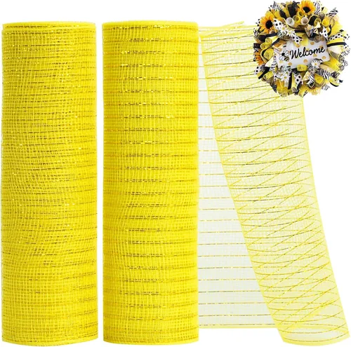 Miniatura 10 de TONIFUL 2 rollos de cinta de malla decorativa blanca de 10 pulgadas, malla de tela con papel de aluminio para suministros de corona de malla, corona