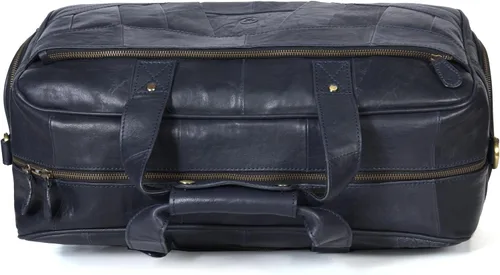 Miniatura 8 de Aaron Leather Goods - Bolsa de viaje de cuero para hombre con 2 compartimentos para zapatos debajo del asiento, Azul marino, Estilo clásico
