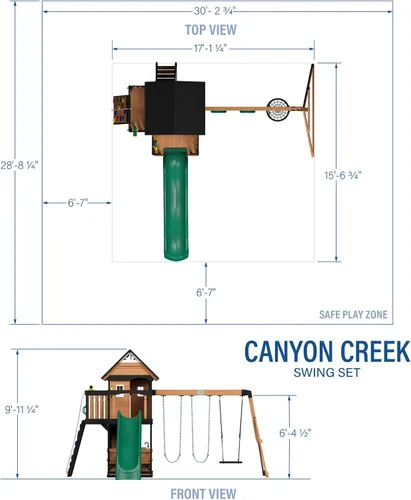 Miniatura 3 de Conjunto de columpios Backyard Discovery Canyon Creek de madera de cedro con tobogán de ola, casa de juegos, cocina de juego, área de picnic
