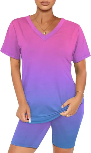 Miniatura 3 de Tthxqing Conjunto de 2 piezas para mujer, conjunto de sudadera de verano para correr, de manga corta, pantalones casuales, mallas