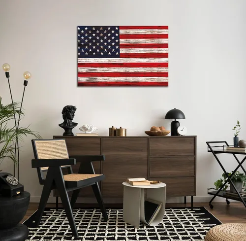 Miniatura 3 de SKASNFAI Arte rústico de pared con bandera estadounidense motivacional, patriótica, para oficina, póster de lienzo para sala de estar, ilustración