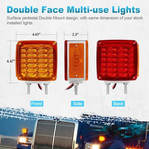 Miniatura 7 de Partsam, luces ledes para camión o remolque, cuadradas, de doble cara, ámbar/rojo (2 paquetes, 39 unidades), para Peterbilt, Freightliner, Kenworth