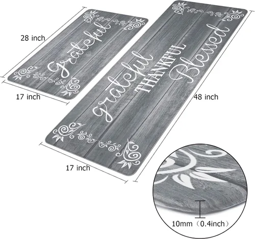 Miniatura 5 de HEBE Juego de 2 alfombras de cocina antifatiga, juego de 2 alfombrillas acolchadas para el suelo de la cocina, cómodas, resistentes, impermeables