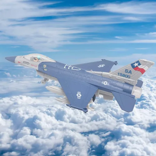 Miniatura 2 de Ailejia Diecast F 16 Fighting Falcon modelo de avión avión Ejército de la Fuerza Aérea Juguetes Militar Avión Tire hacia atrás con luces y sonidos