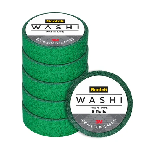 Scotch Expressions - Cinta washi con purpurina, cinta adhesiva para artes y manualidades, 0.59 x 196 pulgadas, purpurina verde oscuro, 6 rollos
