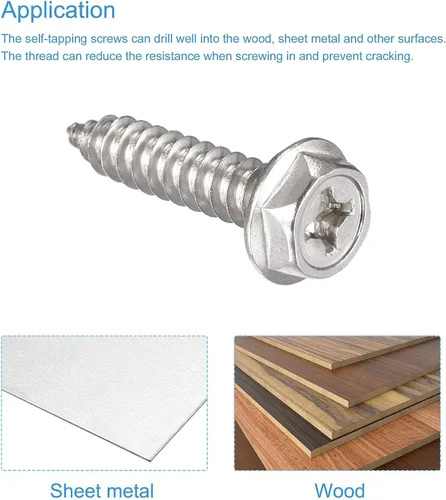 Miniatura 3 de uxcell Phillips - Tornillos autorroscantes para arandela hexagonal, M6 x 0.984 in, acero inoxidable 304, brida hexagonal, 25 piezas