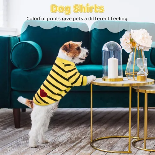 Miniatura 4 de Camiseta a rayas para perros y gatos, chaleco de algodón para primavera, verano, para mascotas, adecuada para mascotas pequeñas y medianas y Amarillo