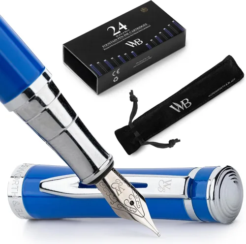 Miniatura 15 de Set de pluma estilográfica Wordsworth & Black, punta mediana dorada de 18 quilates, incluye 24 cartuchos de tinta, un convertidor de repuesto y Todo