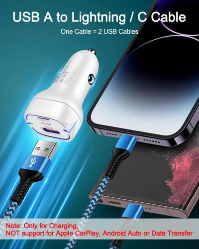 Miniatura 3 de Cable de carga múltiple 2 en 1, de 4 pies de largo, cable de carga múltiple USB a Lightning y puerto tipo C Apple y Android, cable de carga trenzado