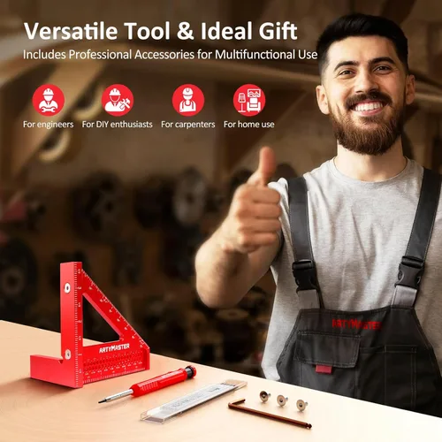 Miniatura 7 de Regla Cuadrada de Medición Multi-Ángulo 3D Mini de 3.8", WT102A Herramientas de Carpintería de Alta Precisión para Marcado de Agujeros en Trabajos