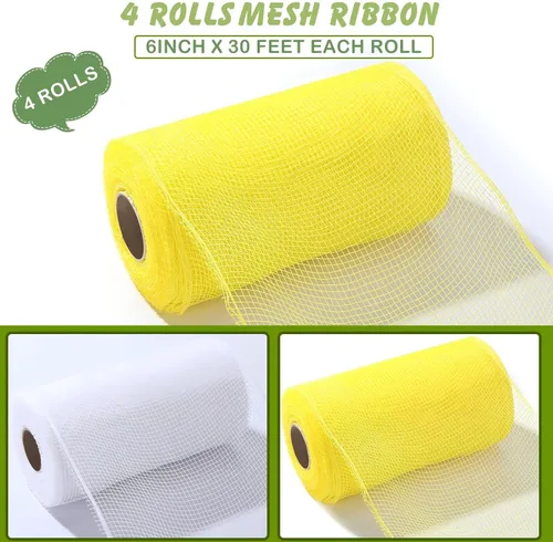 Miniatura 2 de Waydress 4 rollos de cinta de malla para decoración de Pascua, suministros de cinta de malla de polietileno para decoración de coronas de Halloween