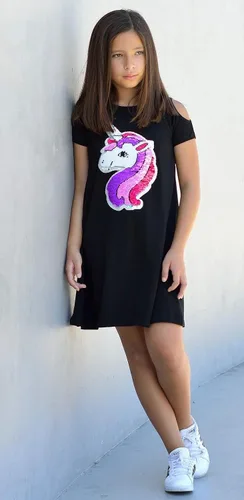 Miniatura 4 de HH Family Vestido de lentejuelas para niñas, vestido de unicornio sirena arco iris casual con vuelo, Arco iris