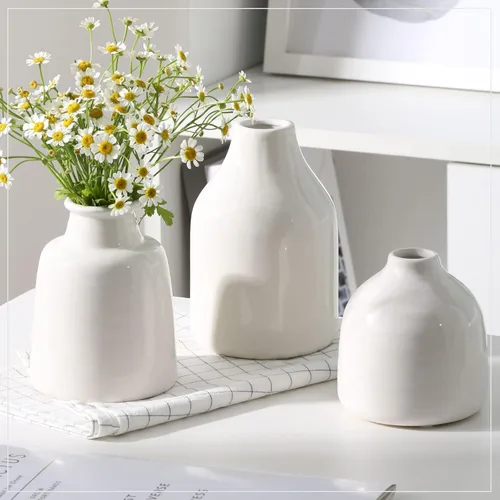 Miniatura 10 de Juego de 3 jarrones negros pequeños para decoración moderna del hogar, jarrones de cerámica para centros de mesa, jarrones de flores para sala