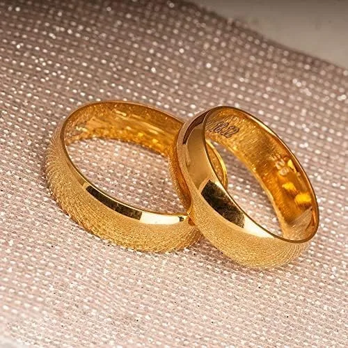 Miniatura 4 de Juego de anillos de boda de 0.236 pulgadas, chapado en oro de 14 quilates, juego de alianzas de boda a juego personalizado para hombre y mujer