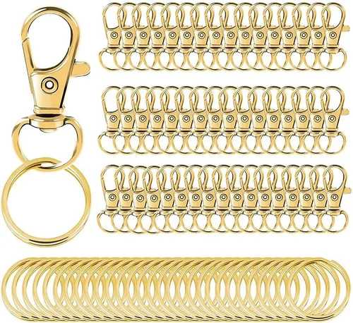 dophee 100 ganchos giratorios de metal con anillos para llavero, cierres de pinza de langosta dorados para hacer joyas, bricolaje, manualidades,