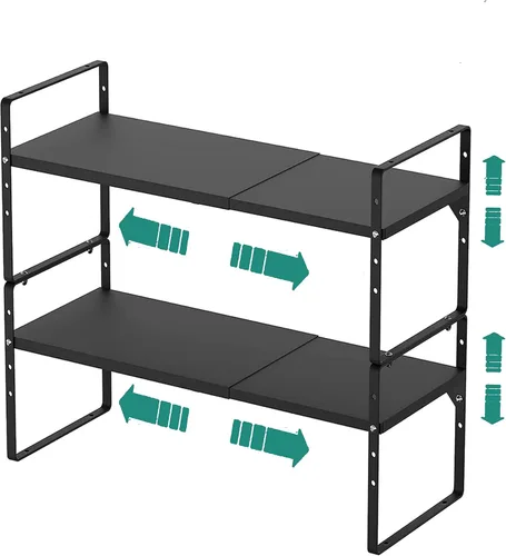 Miniatura 8 de SUZLON Estante de metal expandible, organizador de estante de cocina resistente de 4 niveles, estante ajustable para gabinete, despensa, encimera