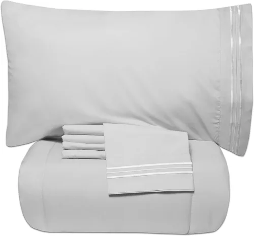 Miniatura 7 de Sweet Home Collection - Lujoso juego de sábanas y edredón de 5 piezas de color sólido para cama, en una bolsa, Agua (Aqua), gemelo