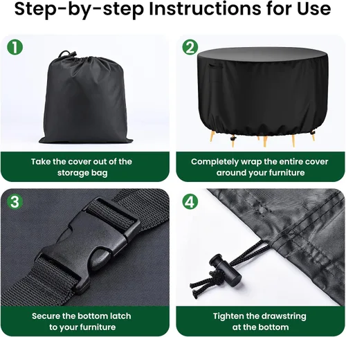 Miniatura 5 de Mrrihand Funda Redonda para Muebles de Patio - Impermeable Resistente 600D Cubiertas para Juego de Mesa y Sillas de Exterior Anti-Decoloración Funda