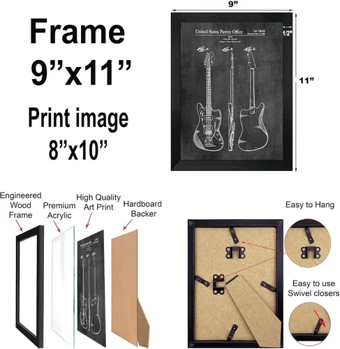 Miniatura 3 de Regalos de guitarra, decoración de sala de música, juego de 8 (8 x 10), arte de pared enmarcado, decoración de estudio de música, regalos únicos