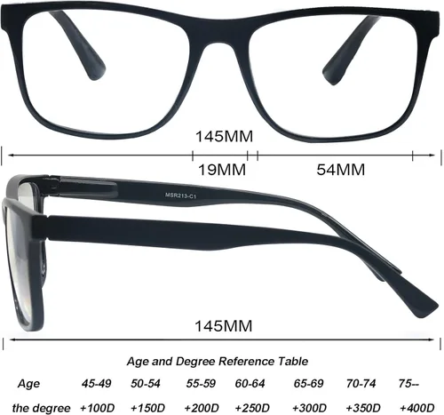 Miniatura 3 de Gafas de lectura 1.50 de gran tamaño cuadradas para hombres lectores marco negro paquete de 4, anteojos cómodos y ligeros para leer con bisagra