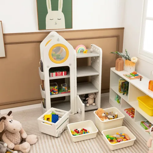 Miniatura 2 de Costzon Organizador de almacenamiento de juguetes para niños y estantería, estante multiusos con contenedores de almacenamiento extraíbles