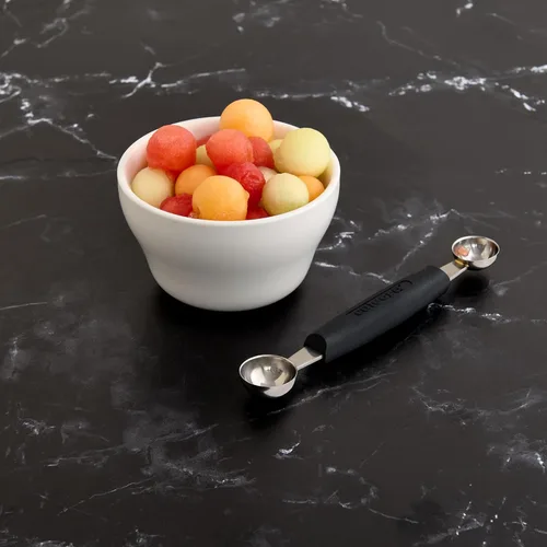 Miniatura 4 de Cat Cora Melon Baller, profesional 18/8 acero inoxidable doble cuchillas 10/0.591 in para bolas de melón y adornos, mango ergonómico de agarre suave