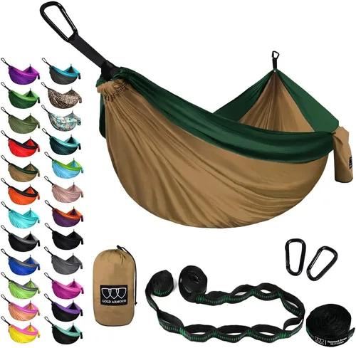 Miniatura 25 de Gold Armour Hamaca de camping – Hamaca doble XL, hamaca portátil, accesorios de camping, equipo para exteriores e interiores con correas de árbol