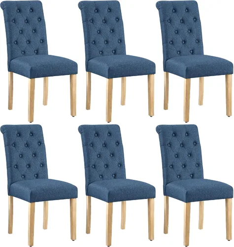 Miniatura 11 de Yaheetech Juego de 2 sillas de comedor tapizadas de tela con respaldo alto y patas de madera maciza para cocina, sala de estar, restaurante