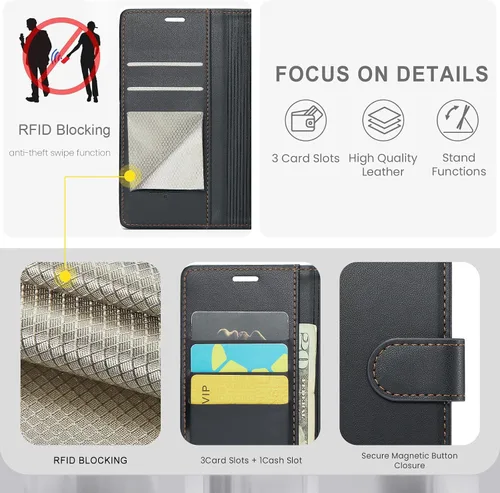 Miniatura 3 de FLIPALM Funda tipo cartera para Samsung Galaxy A14 5G con bloqueo RFID, soporte para tarjeta de crédito, de piel sintética, función atril, funda