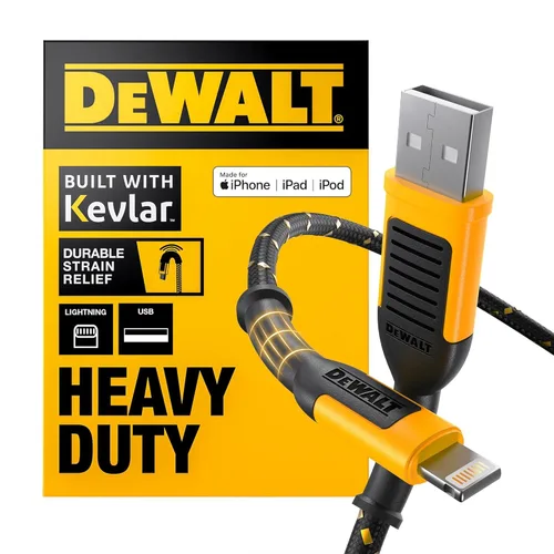 Miniatura 11 de DEWALT Cable USB a Lightning de alta resistencia [certificado Apple MFi] cargador duradero para iPhone, cables Lightning, cable de carga rápida
