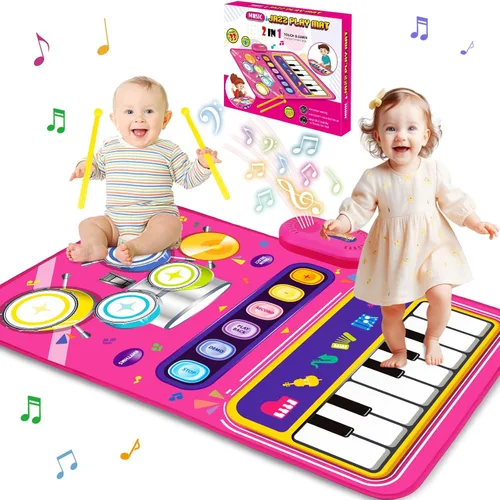 Juguetes para Regalos de Niñas de 1 Año: Tapete de Piano para Bebés Juguetes para Niños Pequeños de 1-2 Años - Tapete Musical de Piano y Tambor 2 en