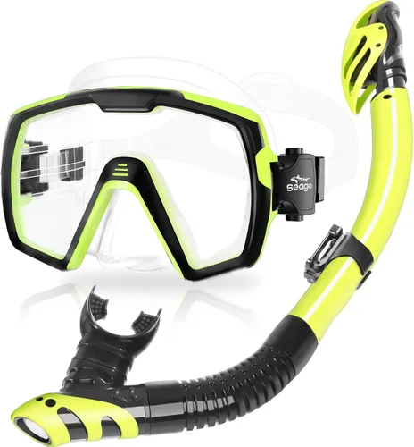 Miniatura 8 de Seago Juego de máscara de buceo de buceo en seco, vista amplia de 180⁰, a prueba de fugas, antivaho, ajuste cómodo para adultos