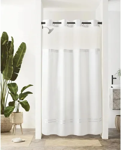 Miniatura 6 de Cortina de ducha River Dream con forro con ganchos a presión, cortina de baño sin necesidad de ganchos, de calidad hotelera, lavable a máquina, 36