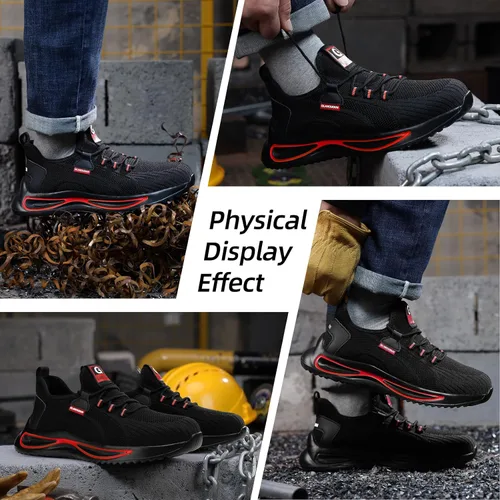 Miniatura 6 de GLANOUDUN Zapatos de punta de acero para hombre, zapatos de trabajo ligeros para hombres, zapatos de trabajo negros con punta de acero, zapatos