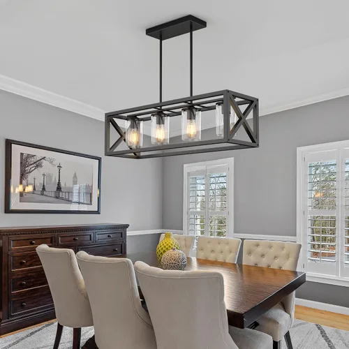 Miniatura 8 de Lámpara de comedor de granja – Iluminación de isla de cocina de 4 luces con altura ajustable y metal grueso para comedor sobre mesa, candelabros