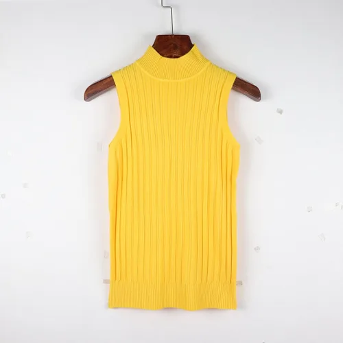 Miniatura 5 de Nicetage Suéter de punto sin mangas para mujer, ajustado, cuello alto, elástico, básico, camiseta sin mangas